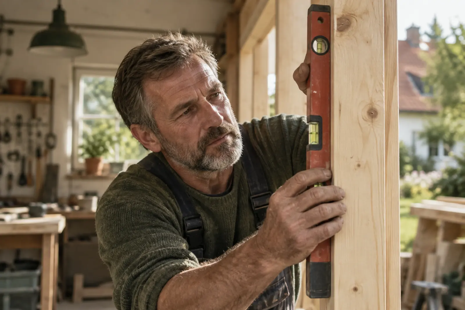 Handwerker mit Wasserwaage